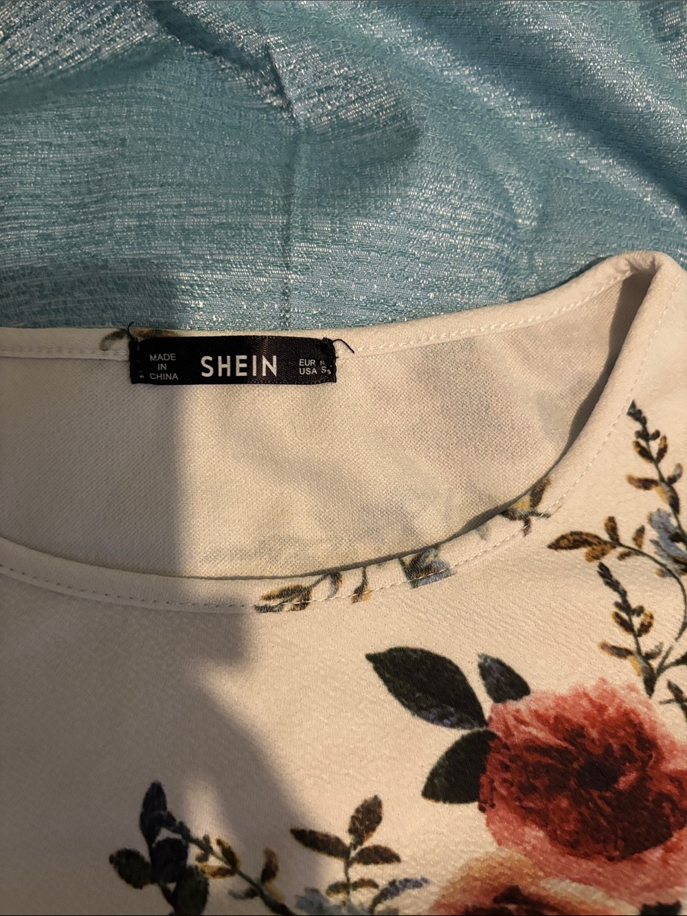 SHEIN Cream Floral Tee with Rose Motif